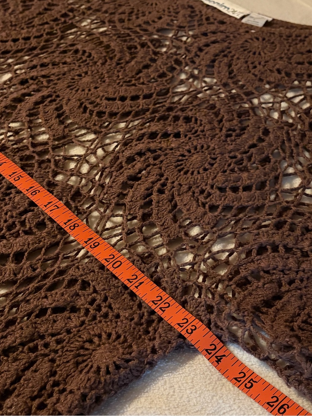 Denim 24/7 Chocolate Brown Crochet Open Knit Flowy Tunic Women’s Top Size Large - Picture 5 of 6